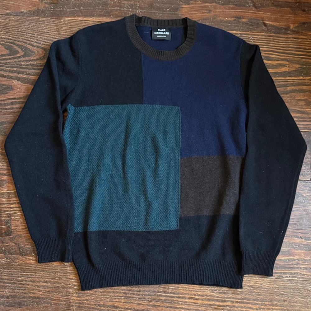 Mads Norgaard Black and Blue Men's Sweater